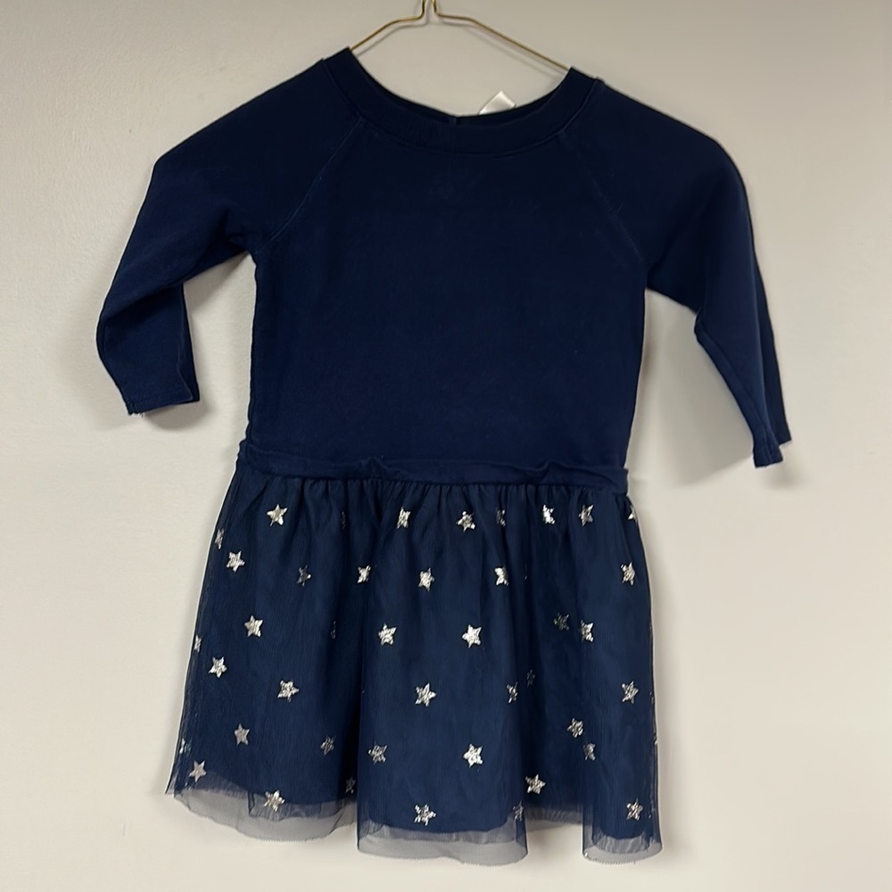 Cute Carter's Dress, navy with tule top layer with silver stars, cotton, Size 4